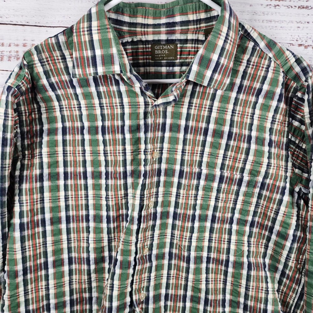 Gitman Bros Plaid Button Down Shirt XL Classic Cotton Ivy Prep Green USA